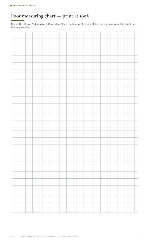 Preview of Printable Childrens Shoe Size Chart