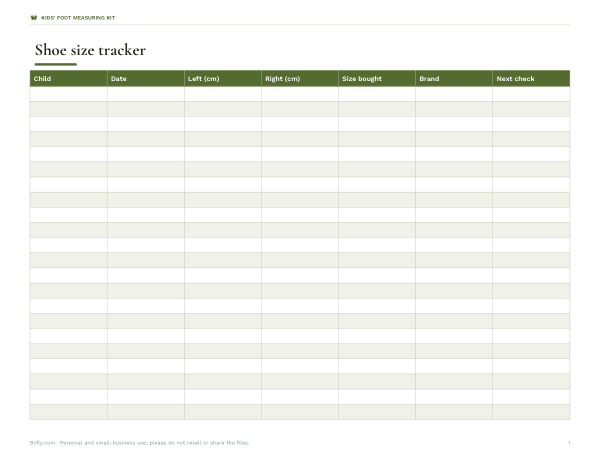 Preview of Printable Kids Shoe Size Tracker